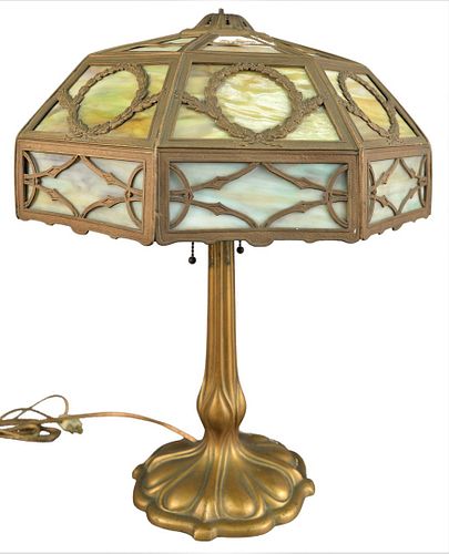 SLAG GLASS PANEL TABLE LAMP, HAVING