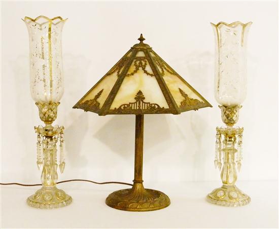 Slag glass six panel shade electric