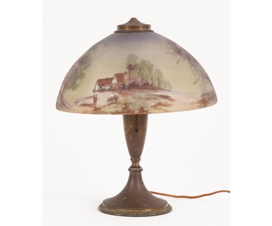Slag glass table lamp, circa