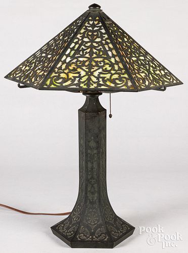 SLAG GLASS TABLE LAMP, EARLY 20TH