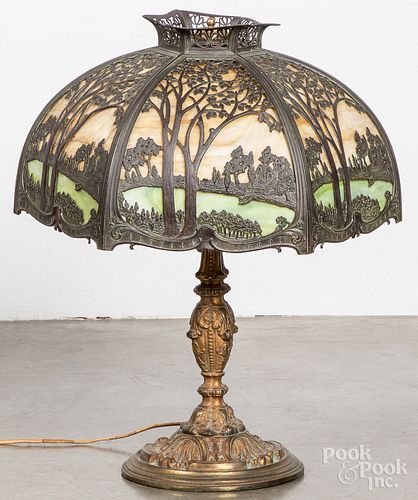 SLAG GLASS TABLE LAMP, EARLY 20TH