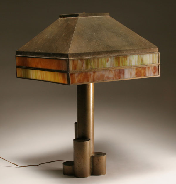 Slag glass table lamp; graduated