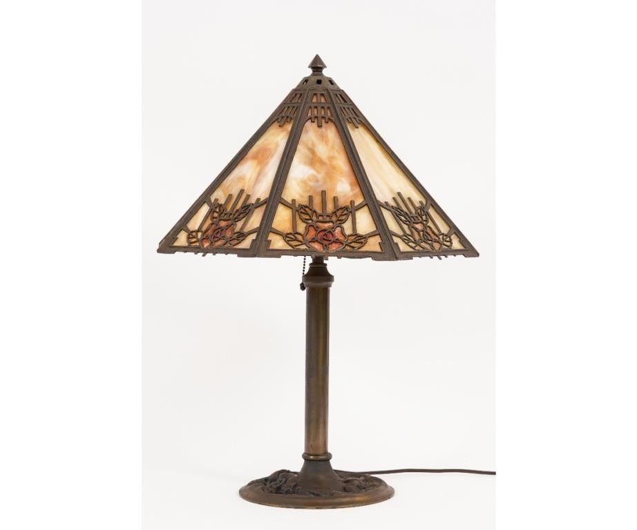 Slag glass table lamp with a faux