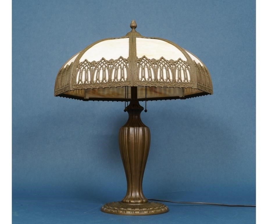 Slag glass table lamp with iron