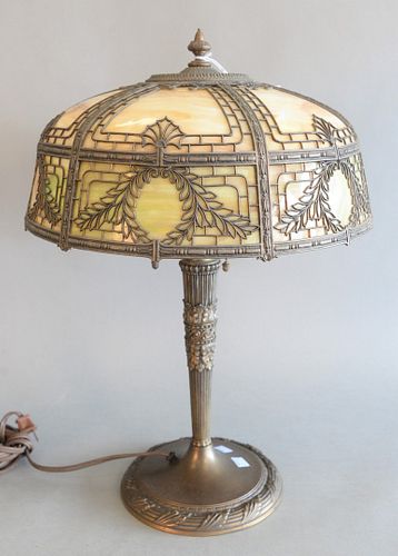 SLAG GLASS TABLE LAMP WITH METAL