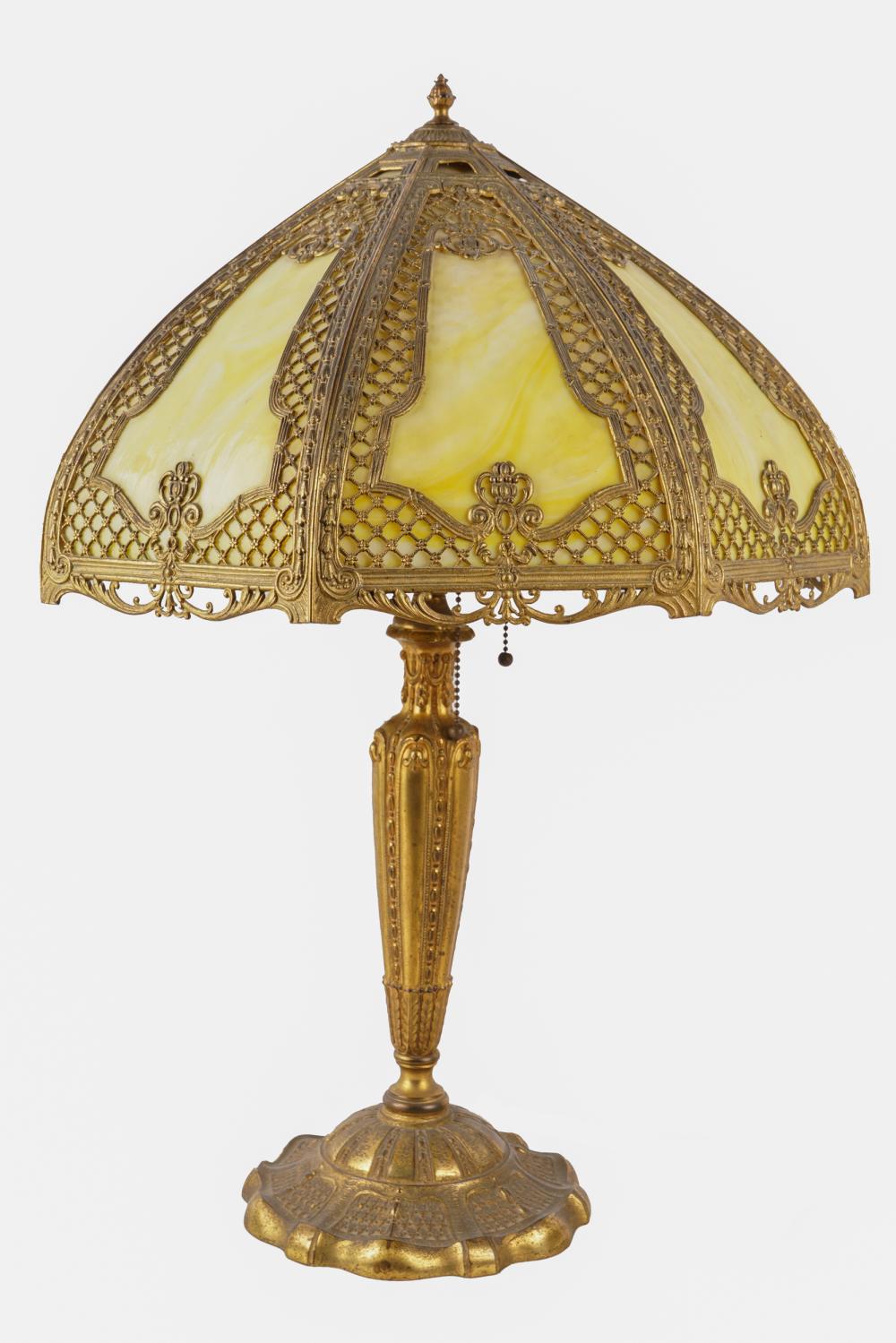 SLAG GLASS TABLE LAMPgilt metal