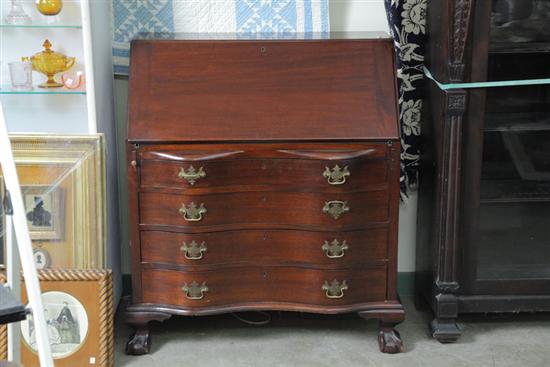 SLANT FRONT DESK. Mahogany with a