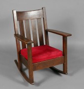 Slat back Mission oak rocker.