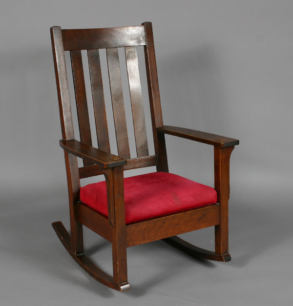 Slat back Mission oak rocker;