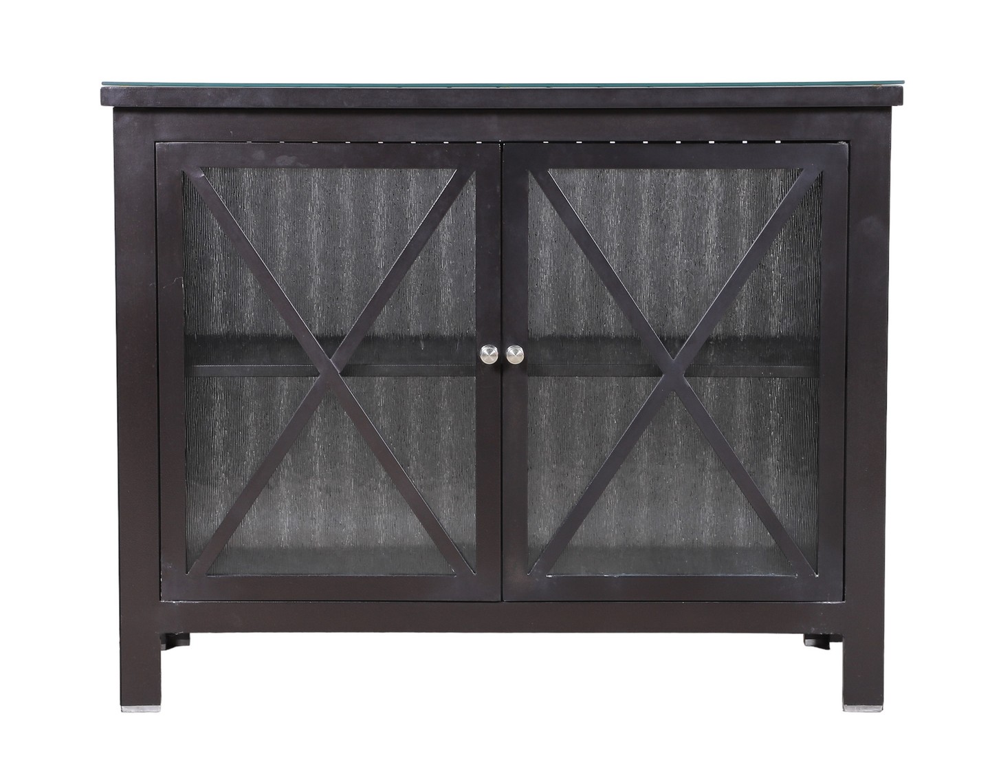 Slatted metal 2-door cabinet, glass