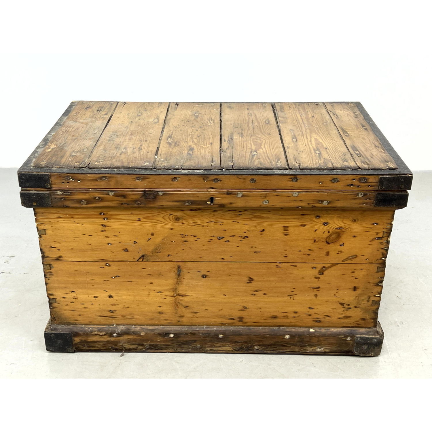 Slatted Wood Chest Trunk. Decorated
