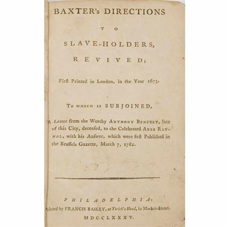 [SLAVERY] BAXTER, RICHARD. Baxter's