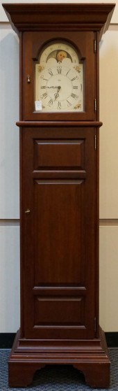 SLIGH CHERRY TALL CASE CLOCK,