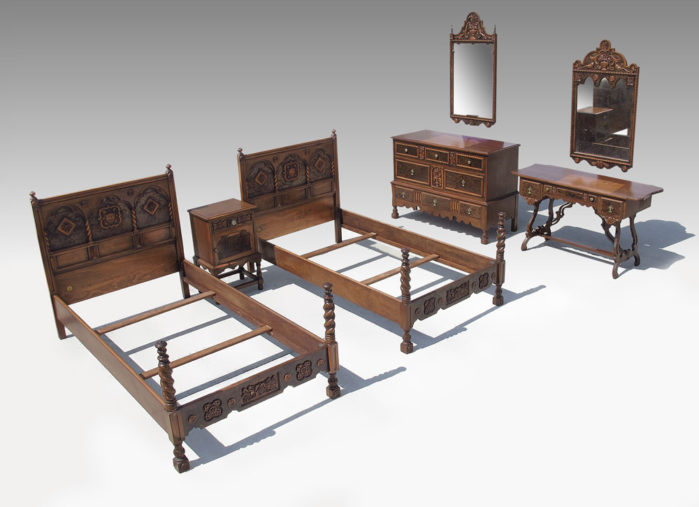 SLIGH FURNITURE CARVED BURL BEDROOM