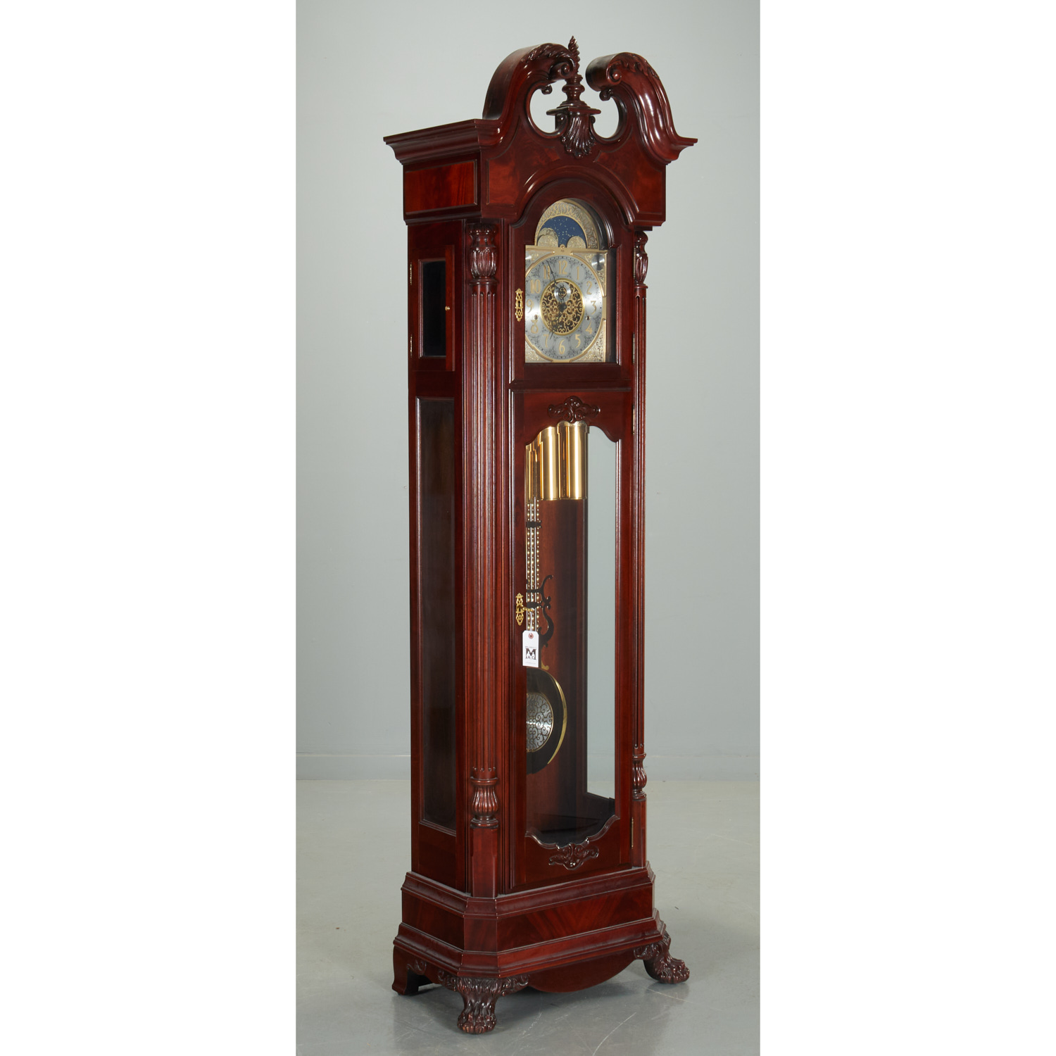 SLIGH MAHOGANY GRANDFATHER CLOCK