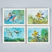 SMALL BIRD PAINTINGSFour small