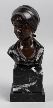 SMALL BRONZE BUST OF WOMAN WIT