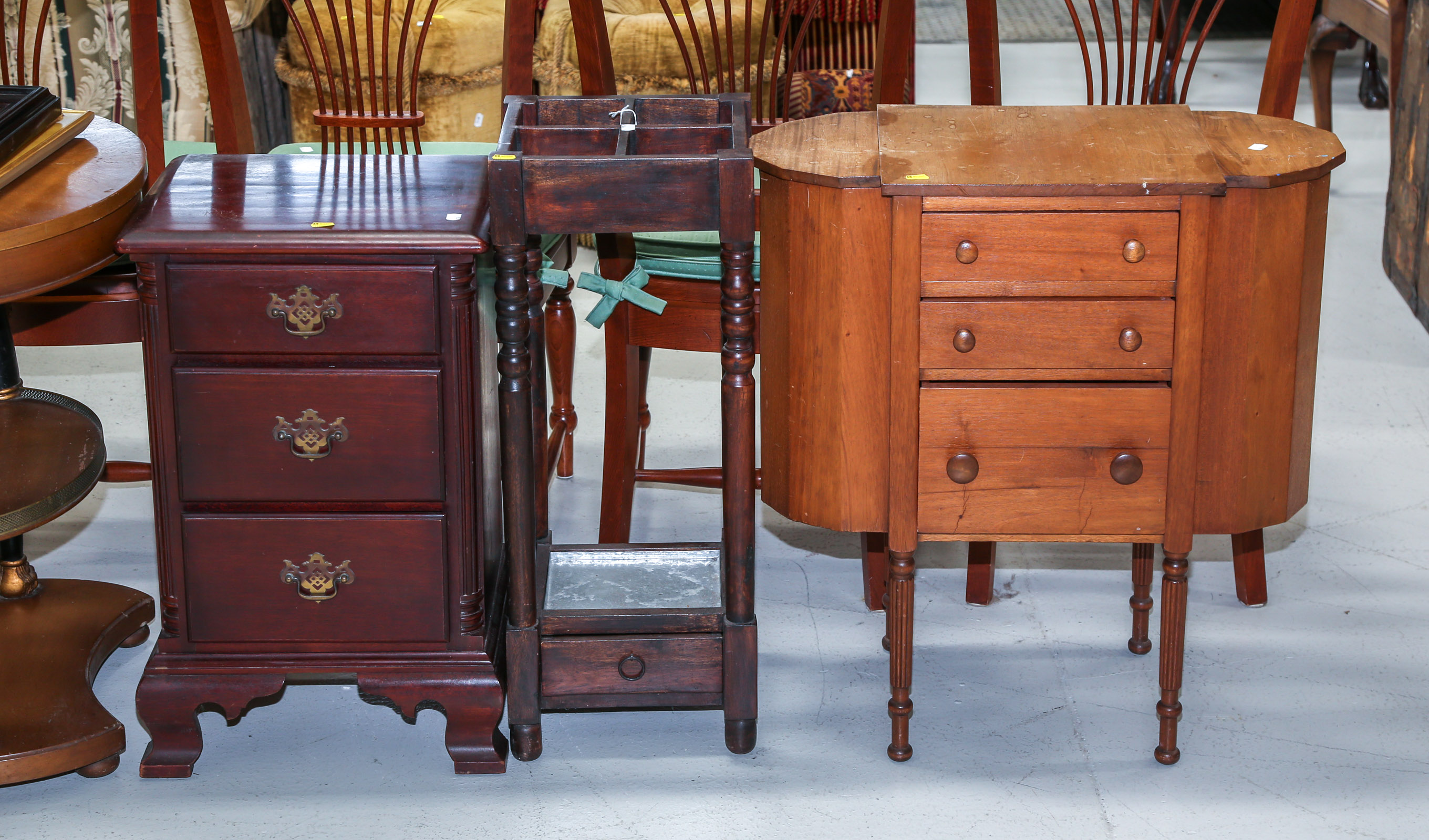 SMALL CHEST, WORK TABLE &