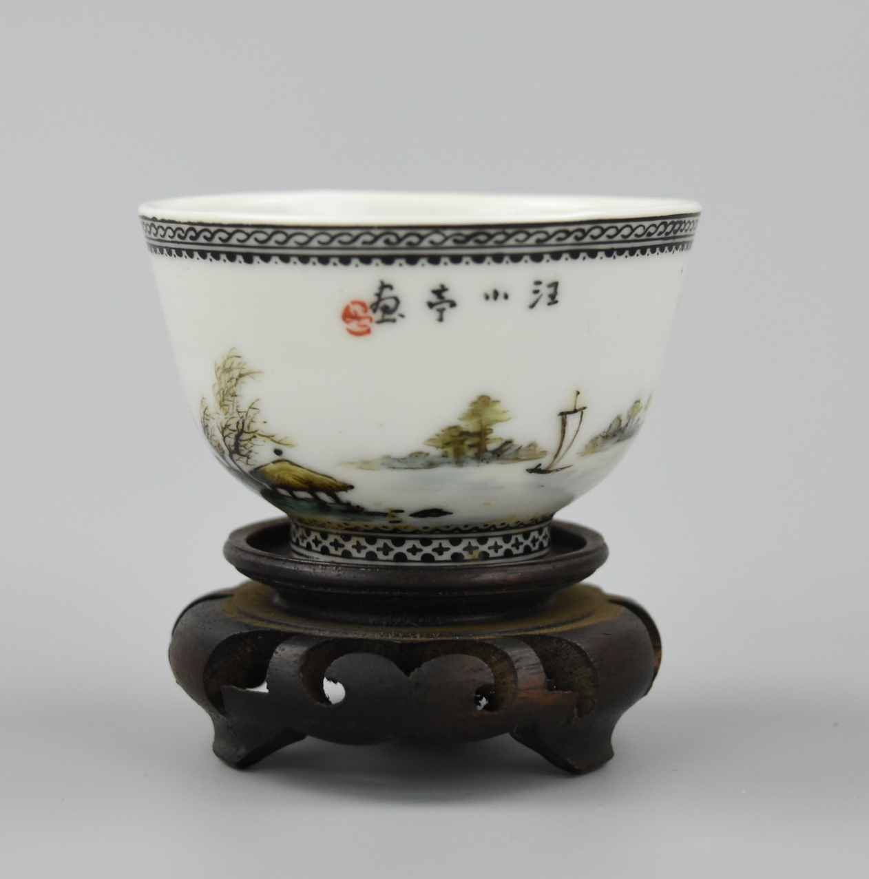 SMALL CUP W/ RURAL VIGNETTE BY WANG