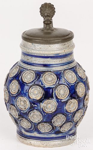 SMALL GERMAN STONEWARE TANKARD WITH