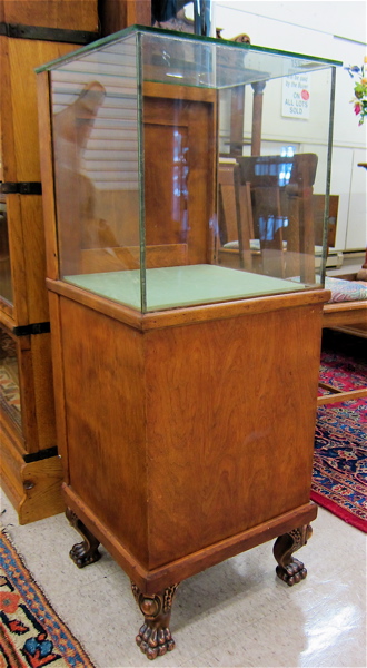 SMALL GLASS AND HARDWOOD DISPLAY