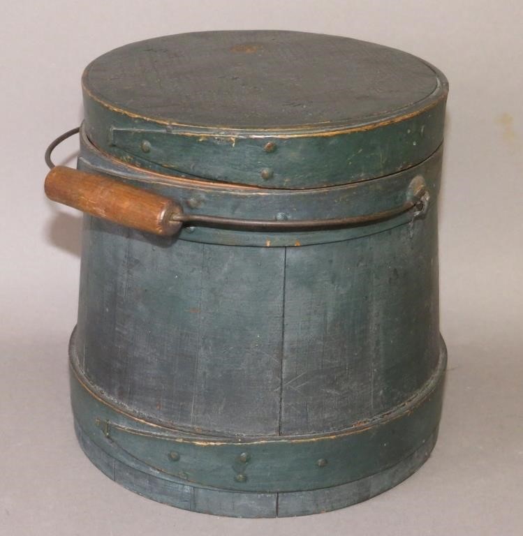 SMALL GREEN PAINTED SALT BUCKET