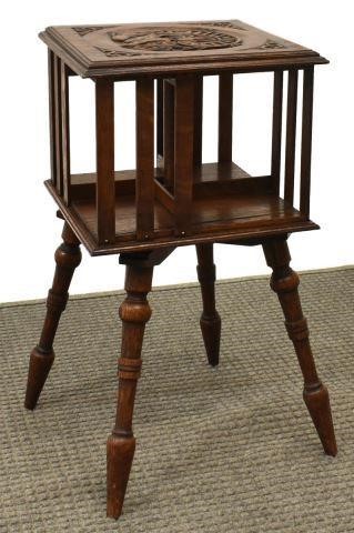 SMALL OAK FOUR PANEL REVOLVING BOOK