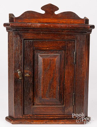 SMALL OAK HANGING CORNER CABINET,