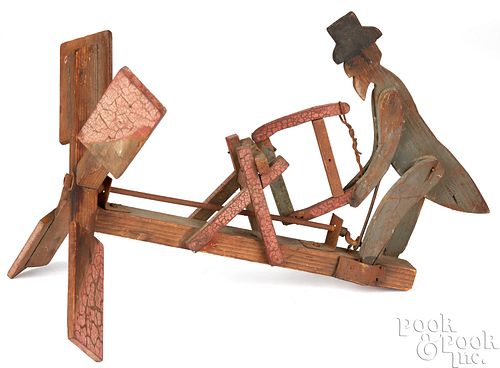 SMALL PAINTED PINE WHIRLIGIG OF A