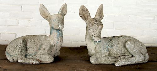 SMALL PAIR CAST STONE FAWNS CIRCA