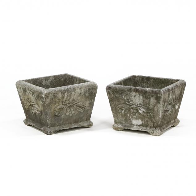 SMALL PAIR OF CAST STONE PLANTERS