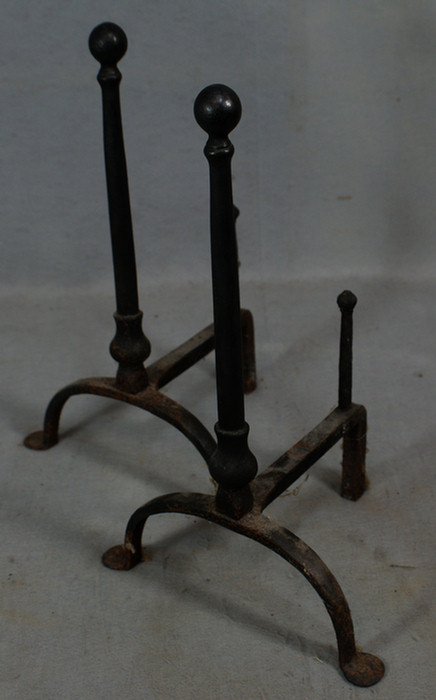 Small pr of iron andirons, 16" h,