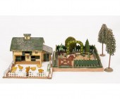 Small Putz barn 6.5"w, fenced
