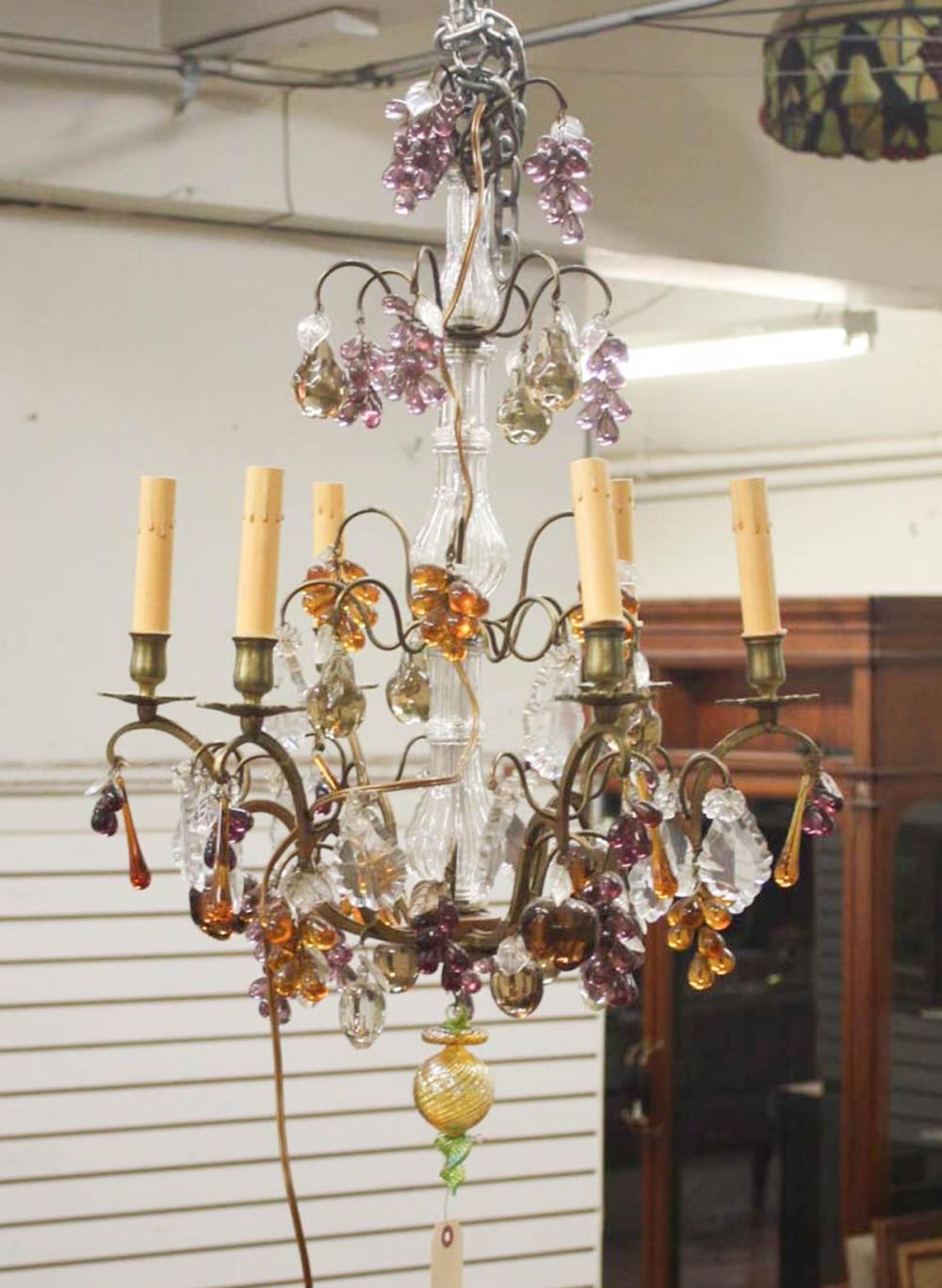 SMALL SIX-LIGHT BRASS, CRYSTAL