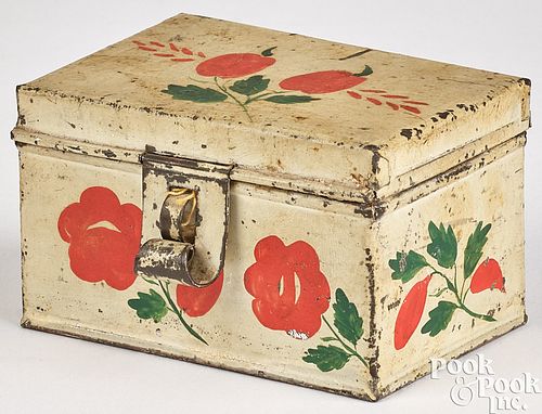 SMALL WHITE TOLEWARE DRESSER BOX,