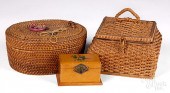 SMALL WOODEN SEWING BOX AND TW