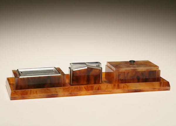 Smoke set; lucite with amber faux
