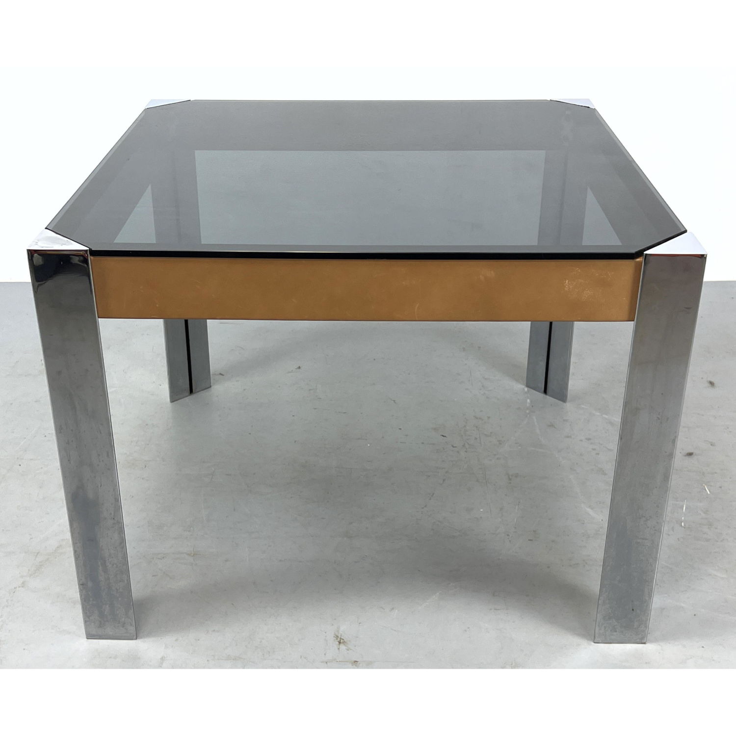 Smoked glass top leather and chrome