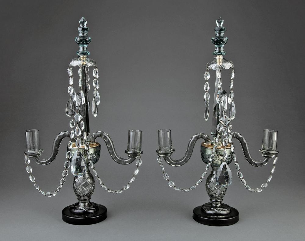 SMOKEY GRAY CUT GLASS TWO-LIGHT