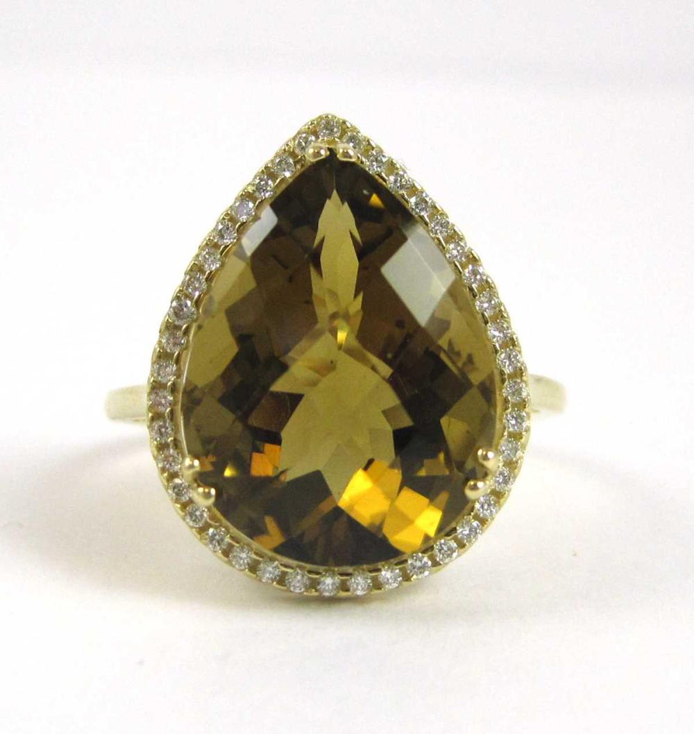 SMOKY CITRINE, DIAMOND AND FOURTEEN