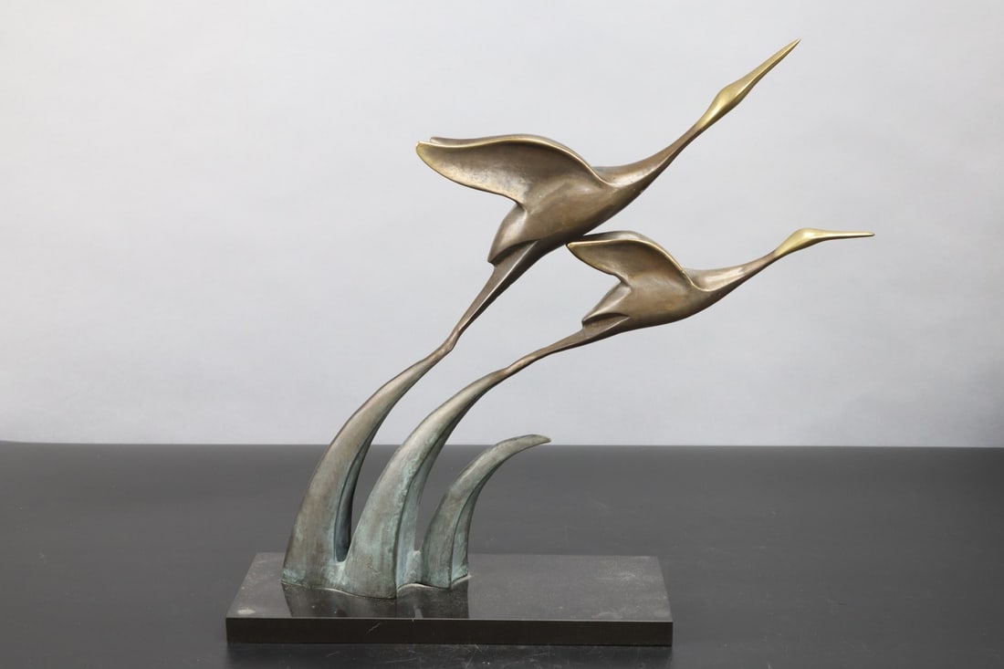SOLID BRASS CRANES TAKING FLIGHT