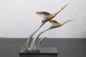 SOLID BRASS CRANES TAKING FLIG