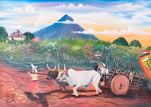 SOUTH AMERICAN FARM SCENE OIL ON