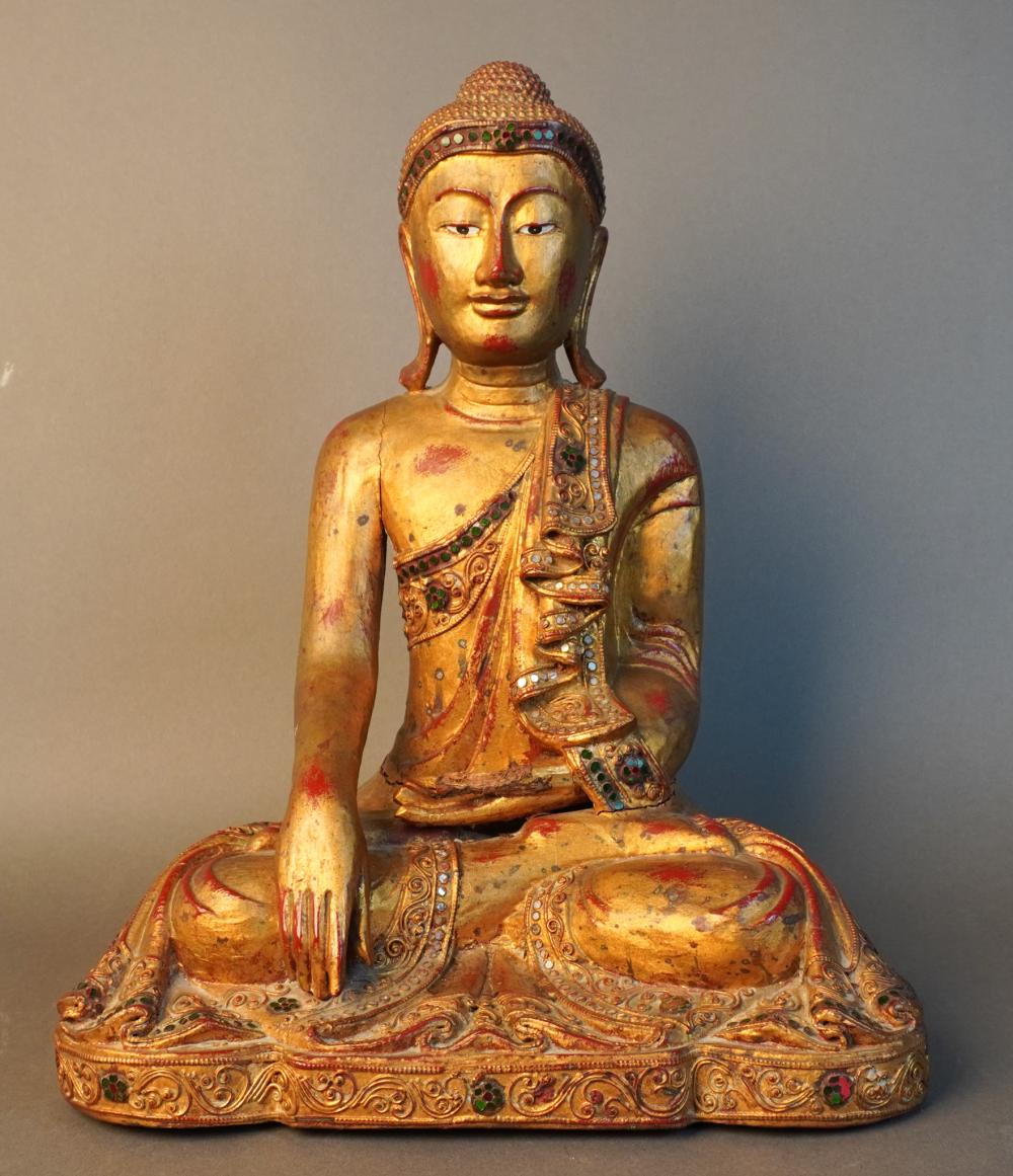 SOUTH ASIAN GILT WOOD FIGURE OF