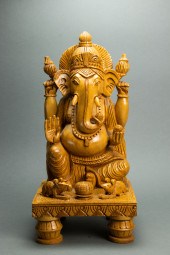 SOUTH ASIAN WOOD FIGURE OF GAN