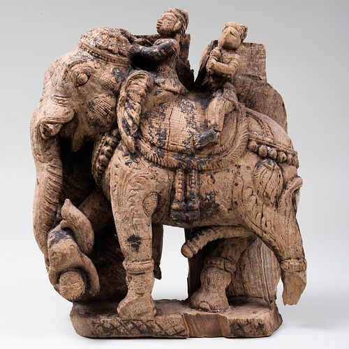 SOUTH INDIAN CARVED WOOD BATTLE