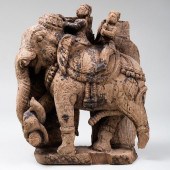 SOUTH INDIAN CARVED WOOD BATTL