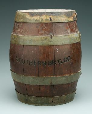 Southern beer keg, metal banding,