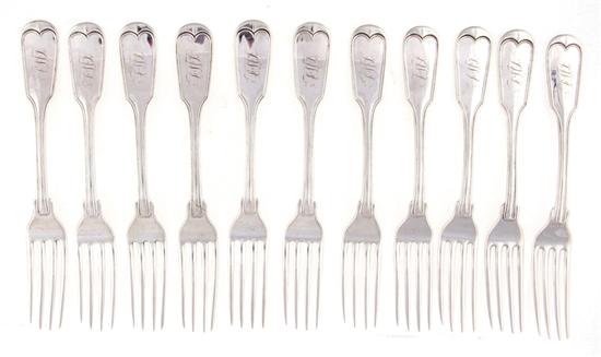 Southern coin silver forks set T.W.