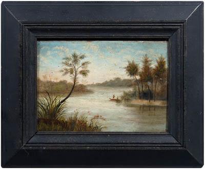Southern river scene, two figures